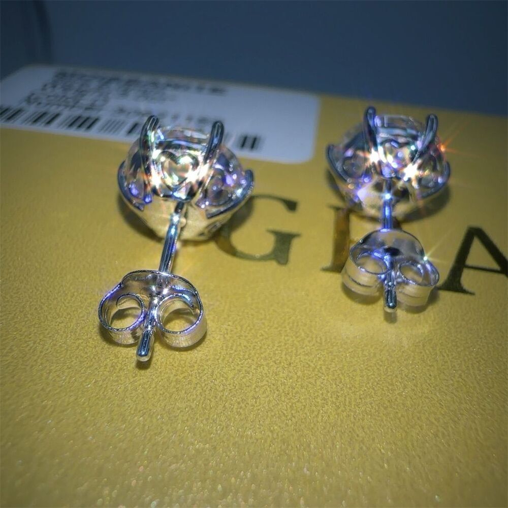 Moissanite Stud Earrings 3 CT Round Cut Lab Created Silver - Picture 5 of 6